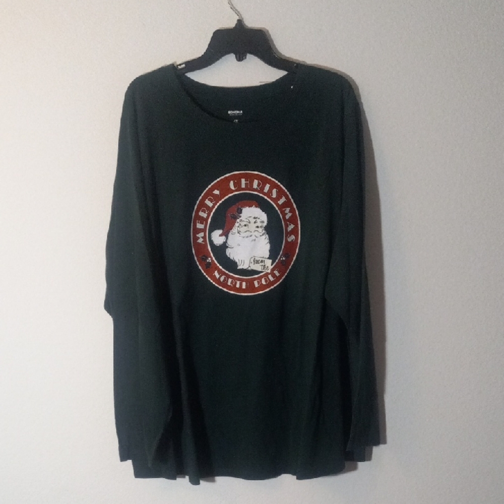 Sonoma Dark Green Long Sleeve Tee with Santa Graphic
